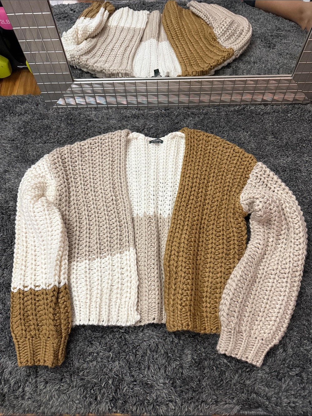 Wild Fable Colorblock Open-Front Chunky Knit Cardigan in Cream, Tan & Brown